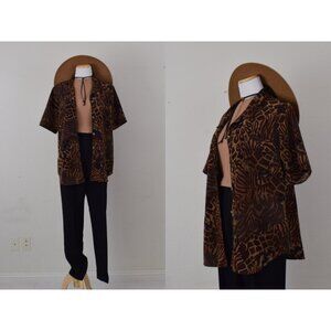 Vintage 90s Brown Jungle‎ Floral Blouse size L